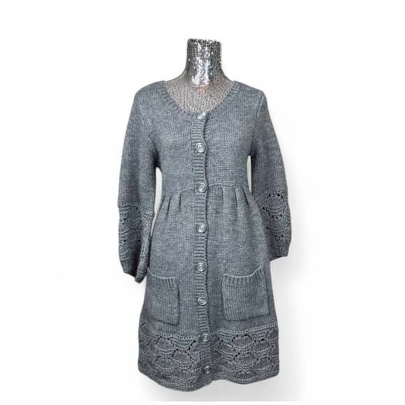 H&M Sweaters - Cottagecore Gray Knit Babydoll Puff Sleeve Sweater Dress Medium Cozy Soft Grunge